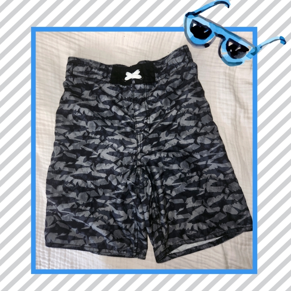 Boys Black And gray Shark Trunks Size 10/12
